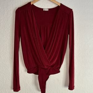 Intimately Free People Burgundy Red Fall Vampire Bodysuit Dark Goth Boho Indie